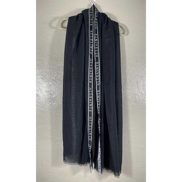 ALLSAINTS WOVEN SELVEDGE EDGE LOGO WOMEN’S SCARF, BLACK ($98) SOLD OUT . - Picture 5 of 10